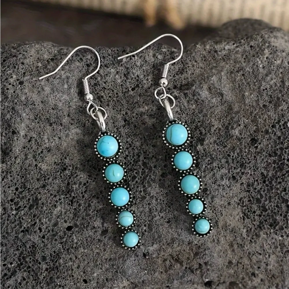 Drop Turquoise Earrings Dangle western earrings BOHO turquoise jewelry trendy - Picture 2 of 6